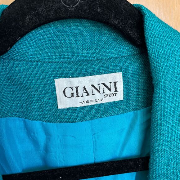 Vintage Gianni Sport Bright Teal Textured Blazer Jacket USA Made Size 14 - Picture 6 of 10